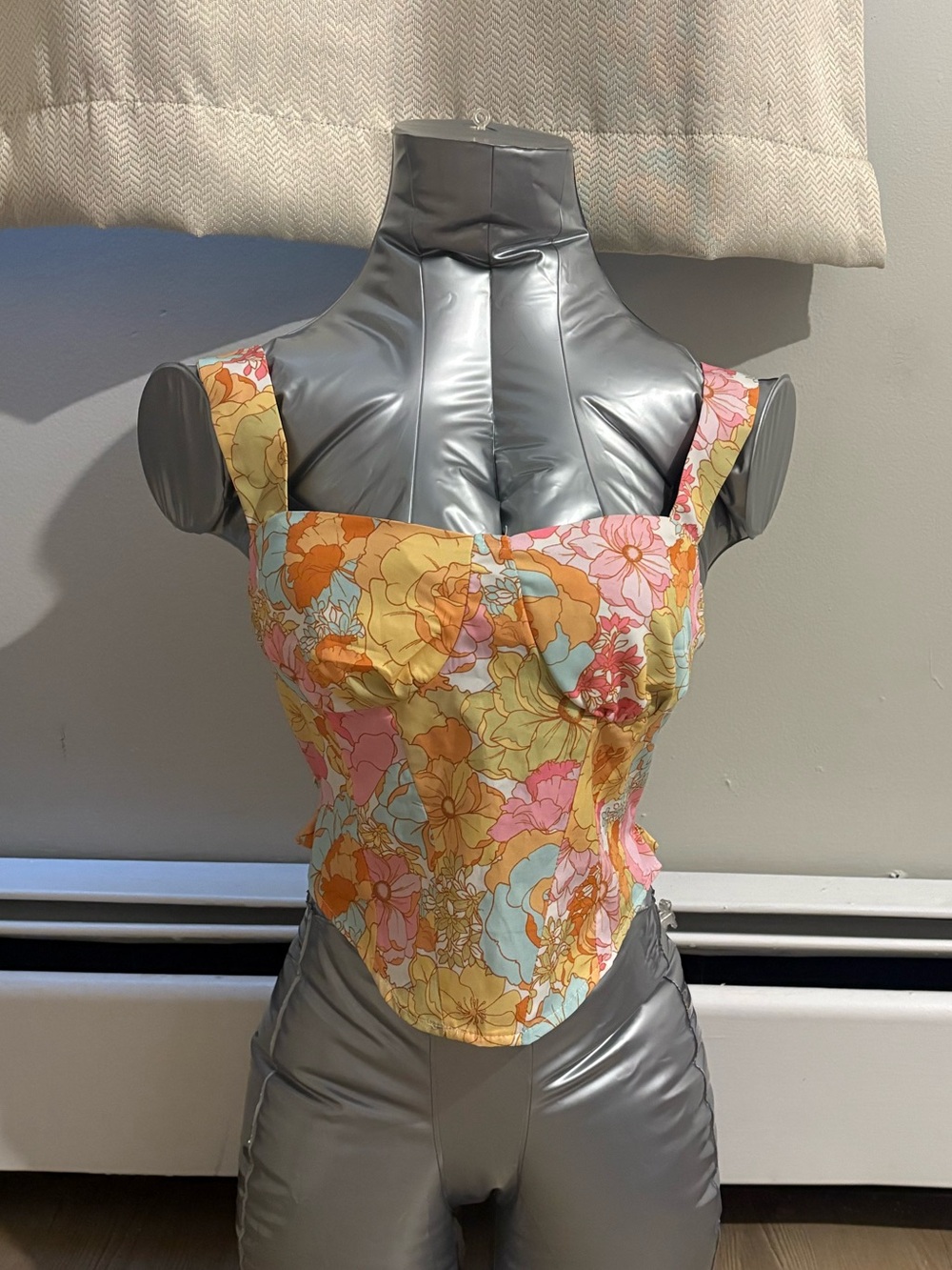 SHEIN Floral Pastel Corset Crop Top in Yellow, Pink, Blue